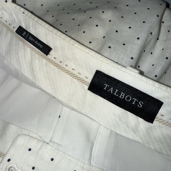 Talbots Women’s Straight Leg Slim Ankle Polka Dot Pants 100% Linen Size 8 - Picture 5 of 6